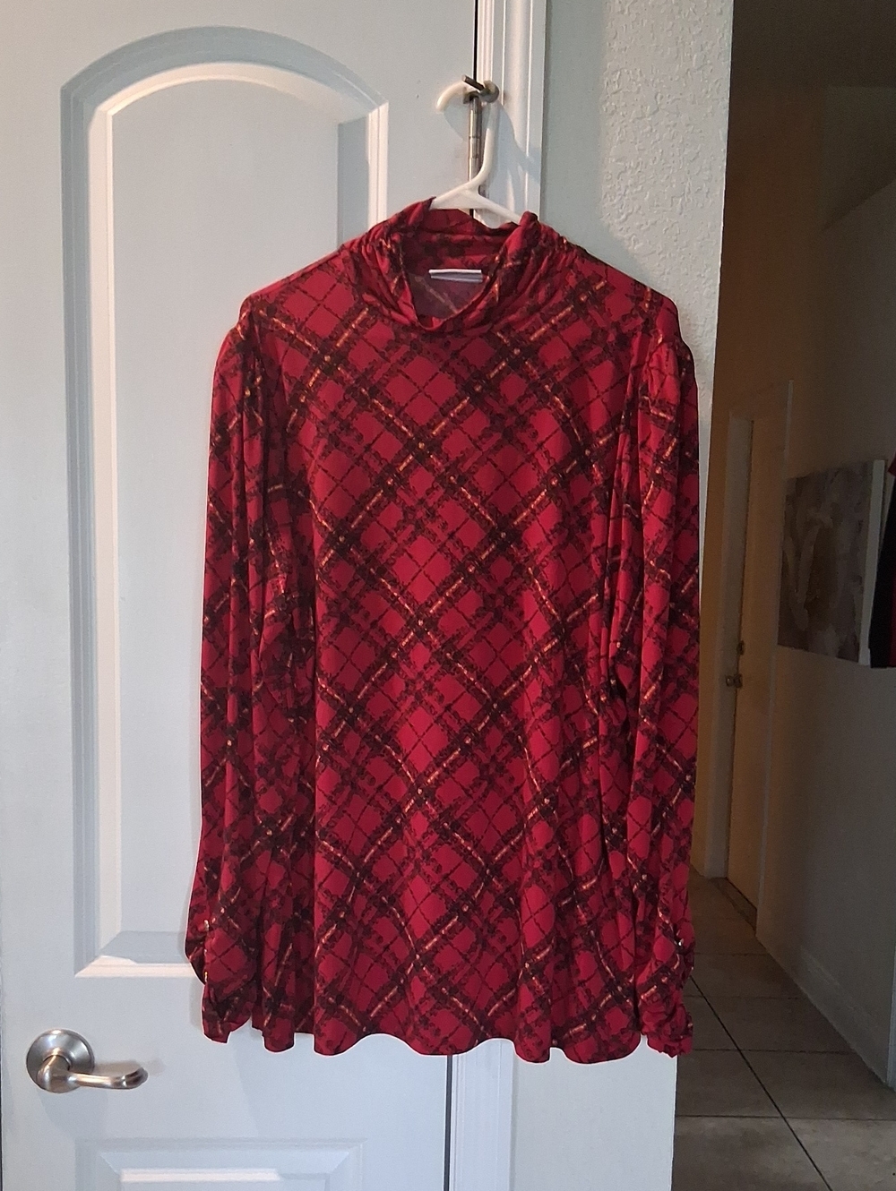 Susan Graver Red Plaid Velvet Turtleneck Sweater